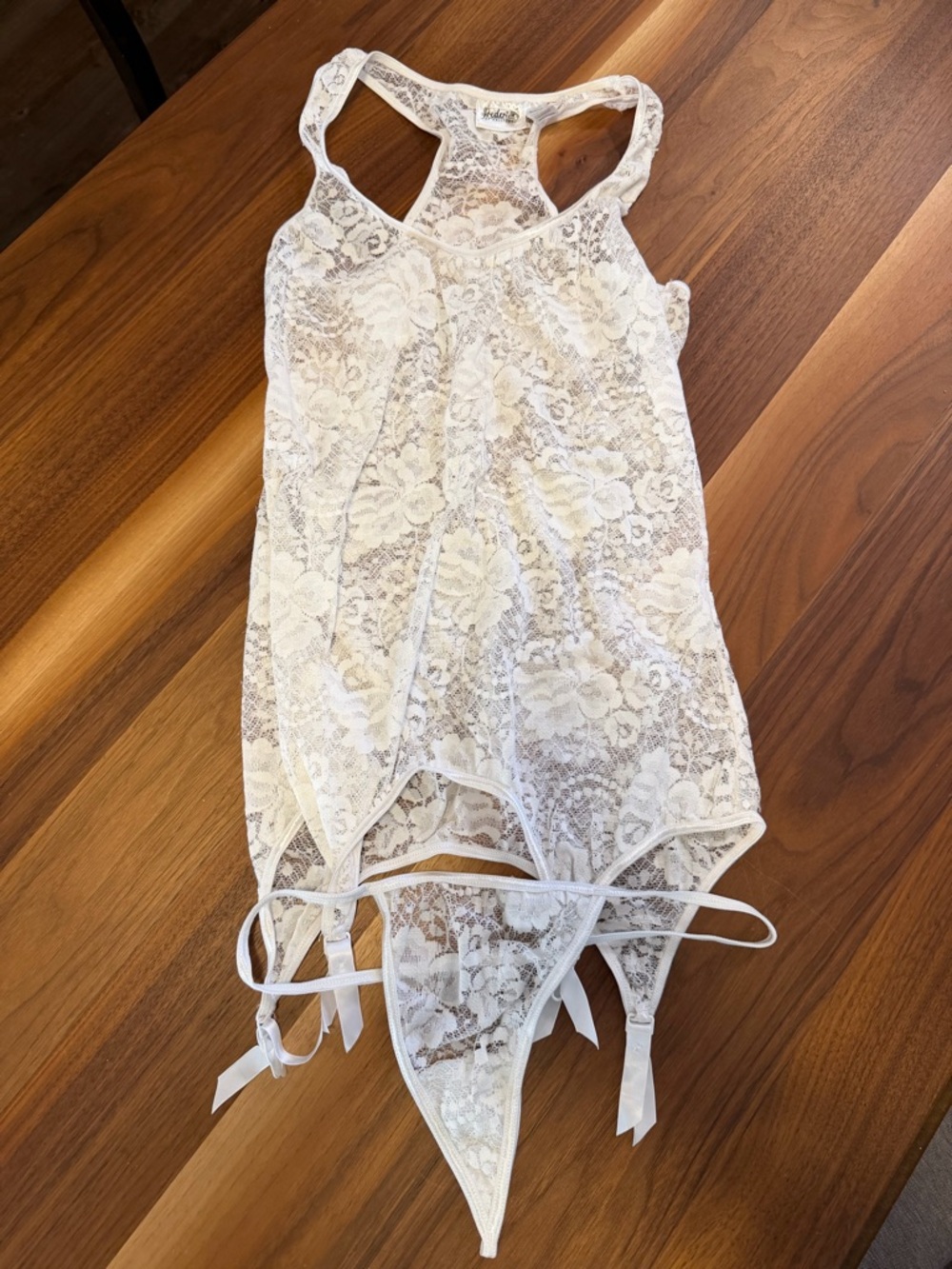 Frederick's of Hollywood White Lace Tank with Garter and thong
